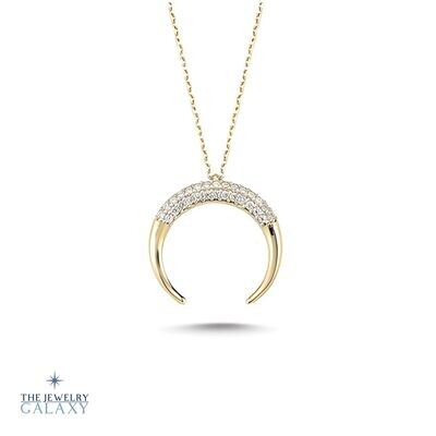 Crescent Halve maan ketting - S925 Sterling Goldplated Zirkonia