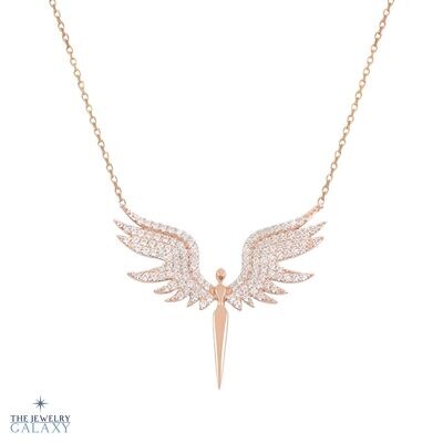 Angel Wings Engel ketting - S925 Sterling Zilver Roségoud