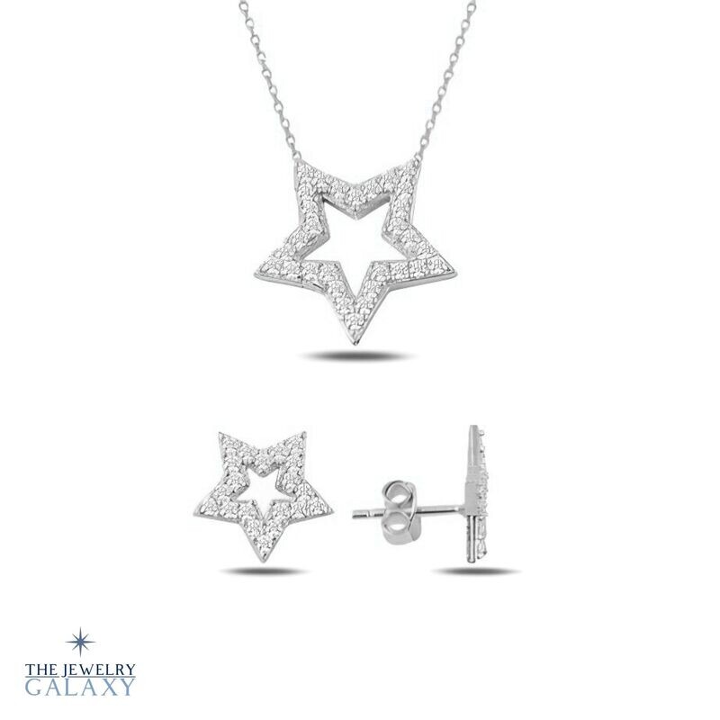 Mizar Sterren Set Ketting en oorbellen - S925 Sterling Zilver