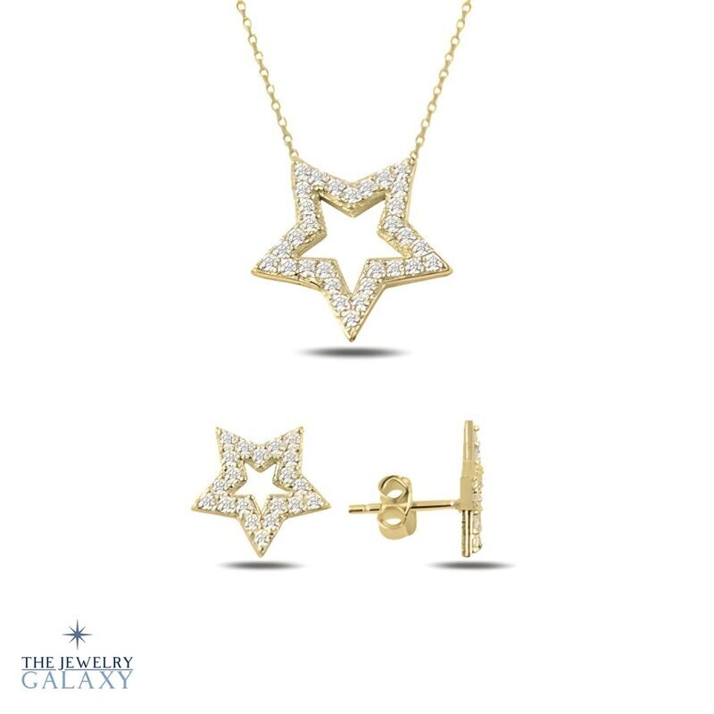 Mizar Sterren Set Ketting en oorbellen - S925 Sterling Zilver Goldplated