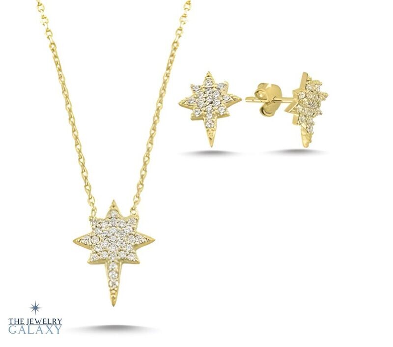 Polaris Northern Star Sterren Set Ketting en oorbellen - S925 Sterling Zilver Goldplated