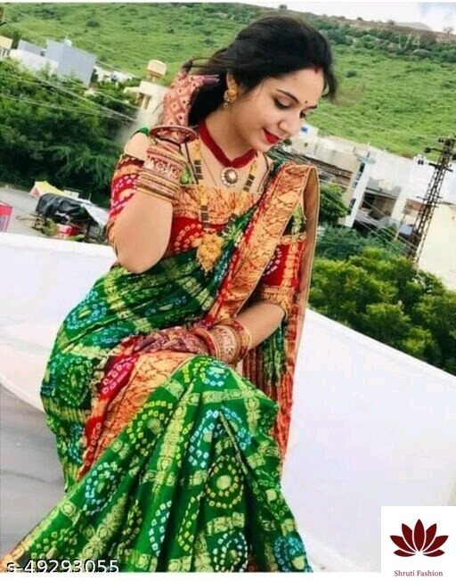 Green Red Designer Gharchola Bandhani Saree