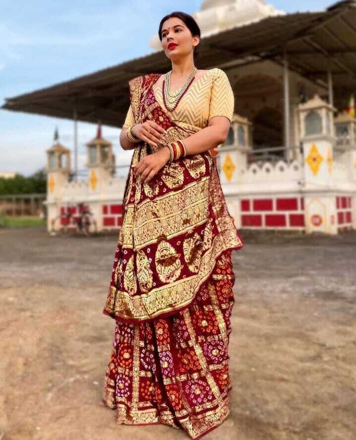 Maroon Color Bandhej Silk Saree With Zari Weaving Work