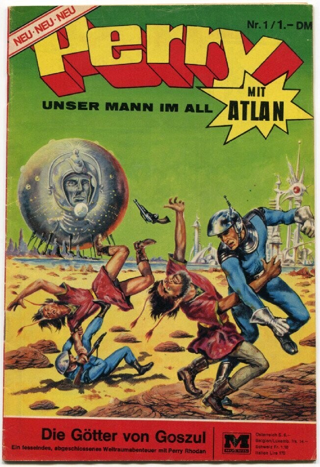 Perry 1 »Die Götter von Goszul« (mit Sammelecke, Moewig 1968) Z. 1-2