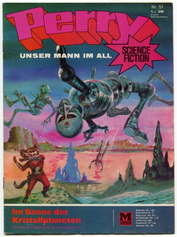 Perry 51 »Im Banne des Kristallplaneten« (ohne Sammelecke, Moewig 1971) Z. 1-2