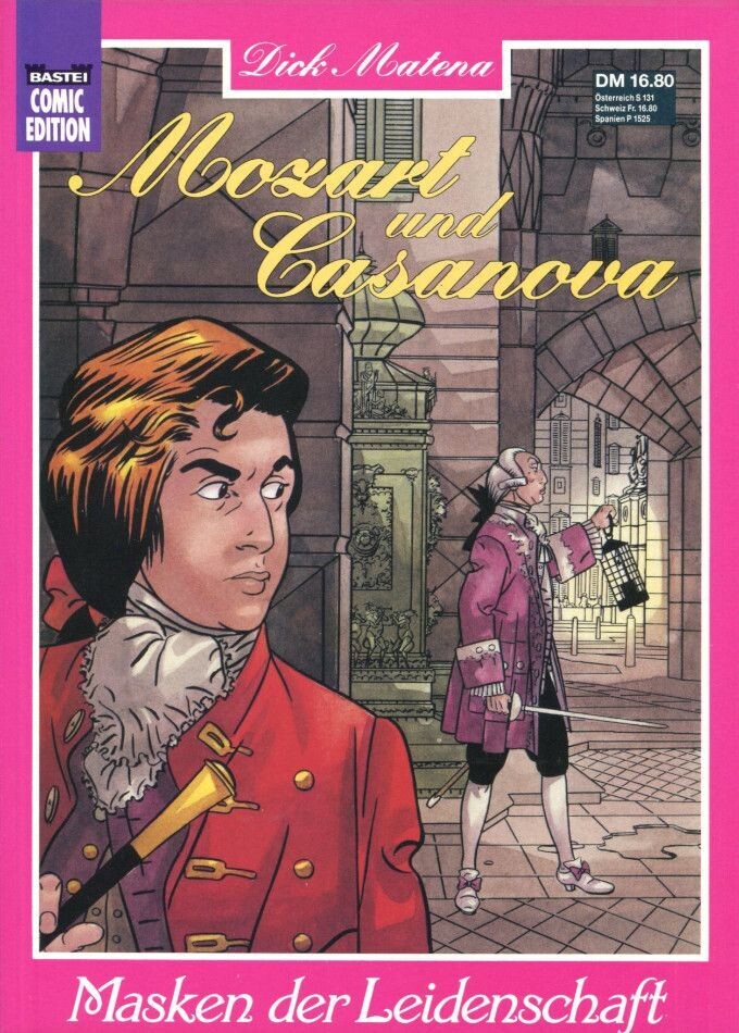 Dick Matena: »Mozart und Casanova. Masken der Leidenschaft« (Bastei, 1. Auflage 1992) Z. 1+