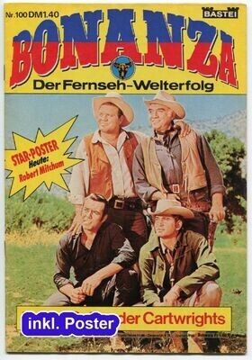 Bonanza 100 »Der große Tag der Cartwrights« (inkl. Poster, Bastei 1977) Z. 1-2 Bonanza 100 »Der große Tag der Cartwrights« (inkl. Poster, Bastei 1977) Z. 1-2