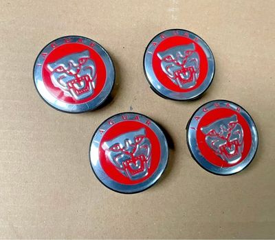 Jaguar Alloy Wheel Centre Caps x 4 Red