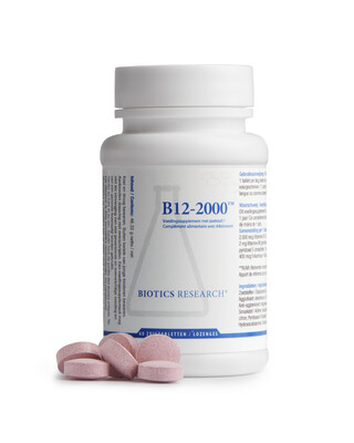 Biotics B12-2000 , Vitamine B12 zuigtabletten voor een efficiënte opname onder de tong met foliumzuur en vitamine B6, 60 zuigtabletten Biotics B12-2000 , Vitamine B12 zuigtabletten voor een efficiënte opname onder de tong met foliumzuur en vitamine B6, 60 zuigtabletten