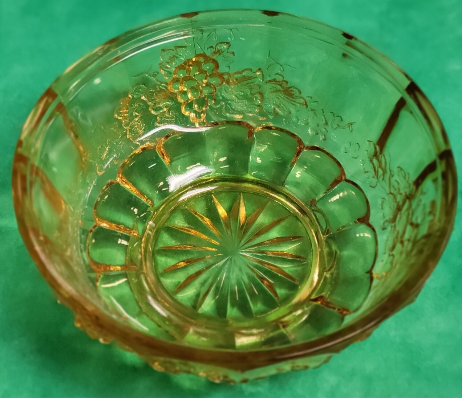Yellow Glass Bowl with Grape Pattern