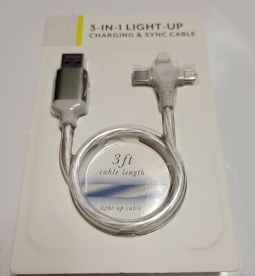 3-IN-1 Light-Up Charge and Sync Cable 3FT