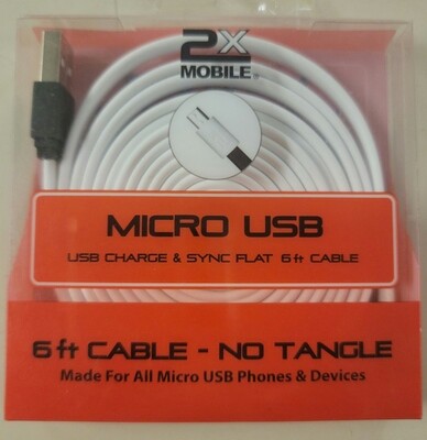 Micro-USB 6 Foot Cord White with Black Ends