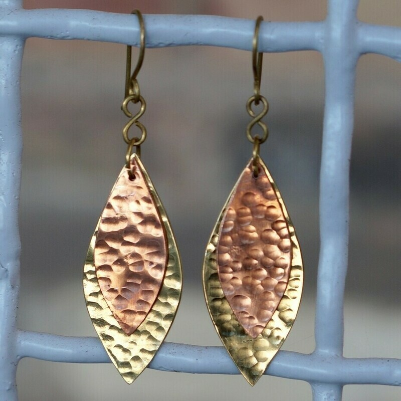 Hammered Leaf Earrings - A112
