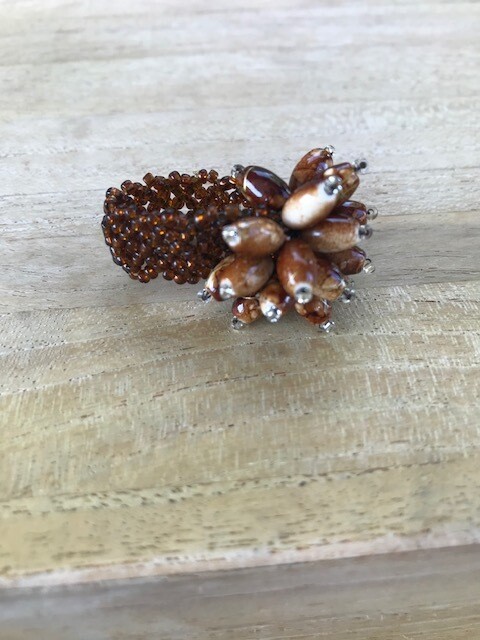 Brown Beaded Ring - A117
