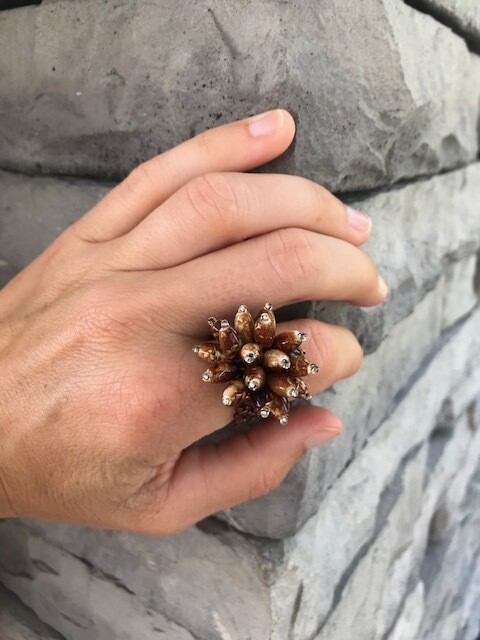Brown Beaded Ring - A117