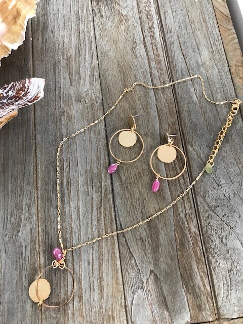Ruby Drop Necklace &amp; Earrings Set - A73