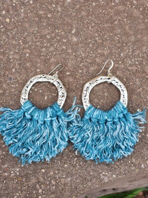Blue Ocean Boho Fringe Earrings - A220