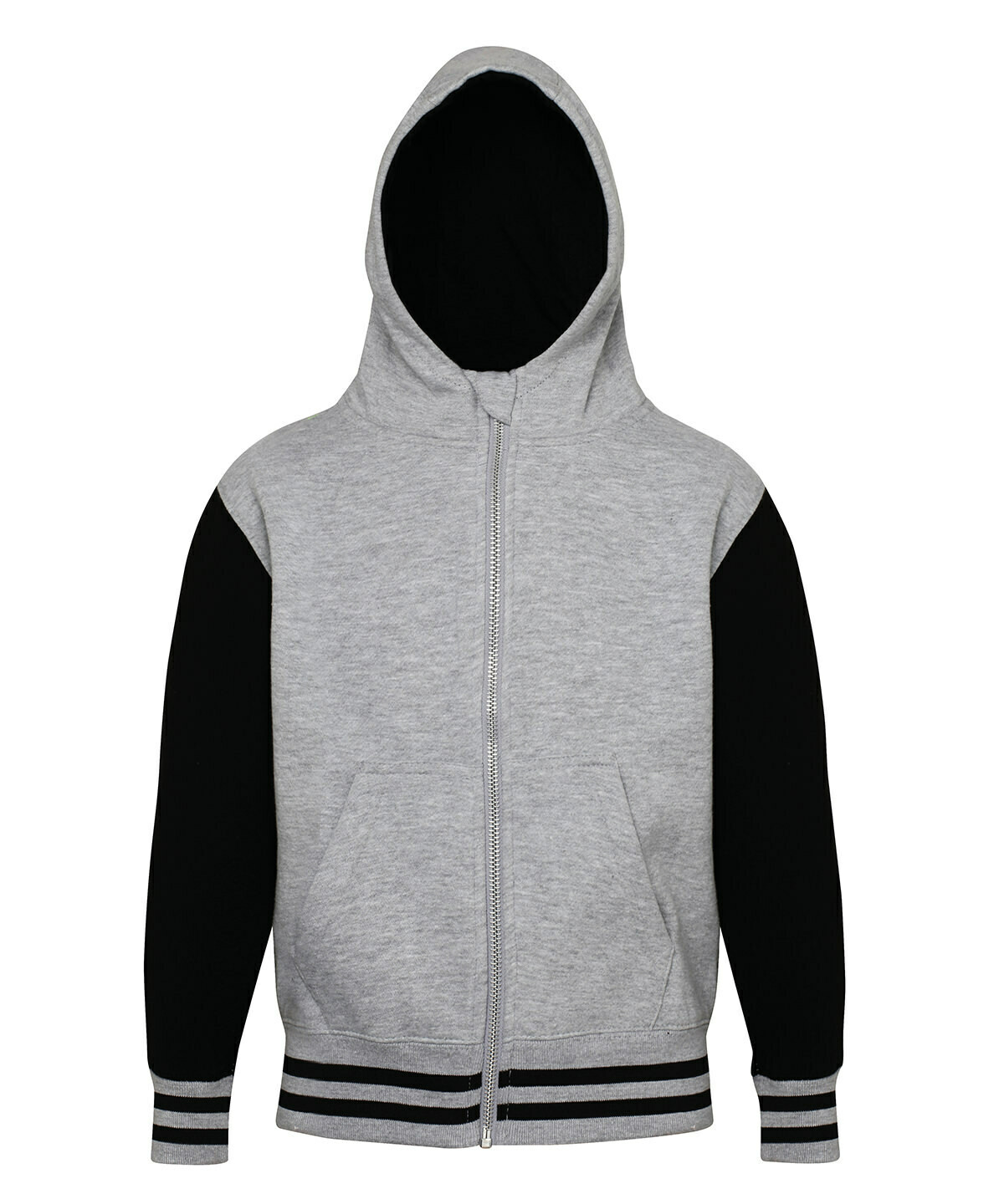 JUST HOODS Kids urban varsity zoodie, color: Heather Grey/Jet Black