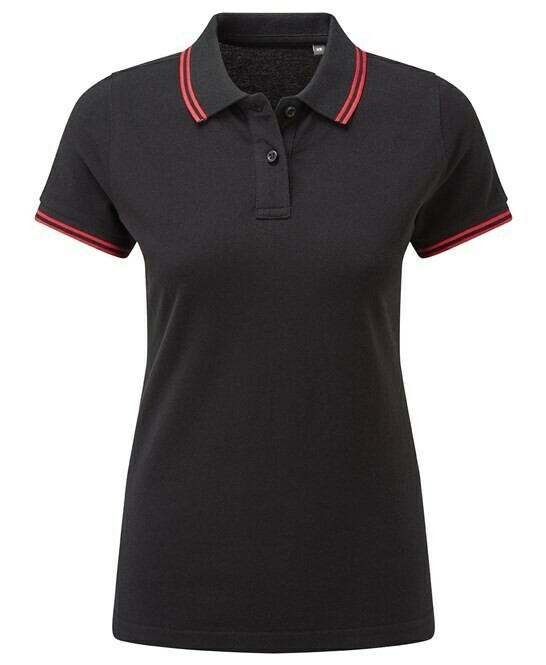 ASQUITH & FOX Women's classic fit tipped polo, colour: BLACK/ RED
