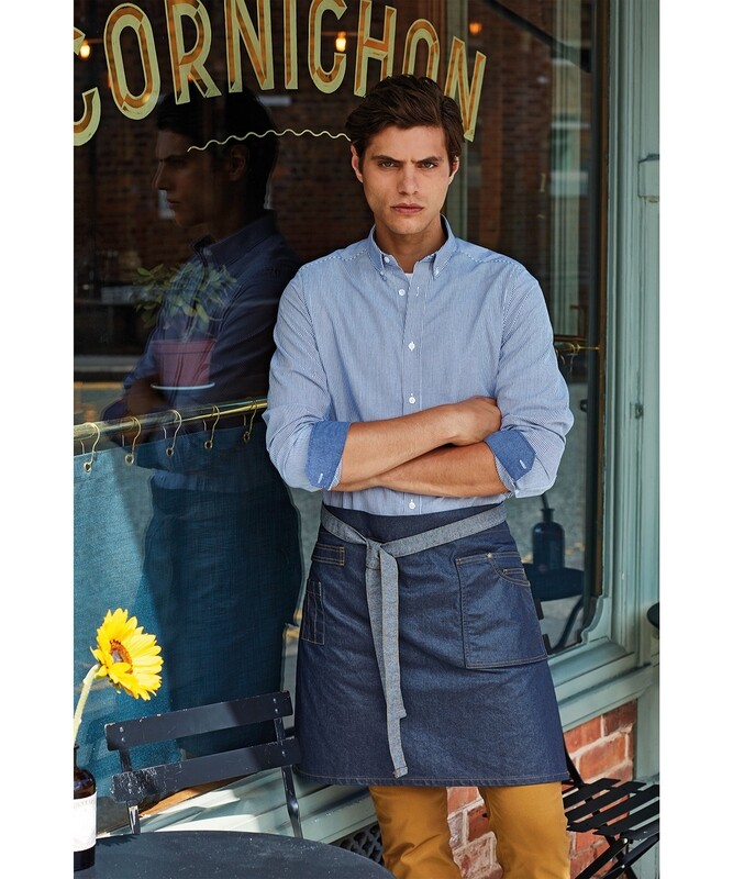 Premier Division waxed-look denim waist apron