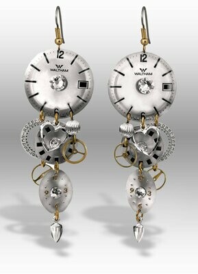 Silver and Gold Triple Dial with Date Wheel Earrings