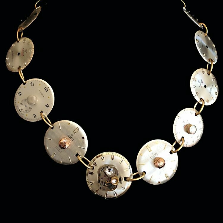 Silver and Rose Gold Necklace with Watch Movement
