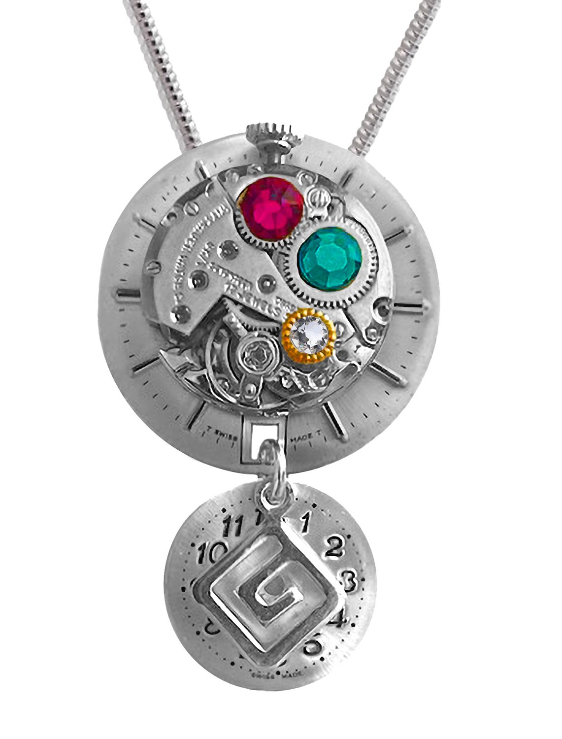 Multicolored Pendant with Watch Movement