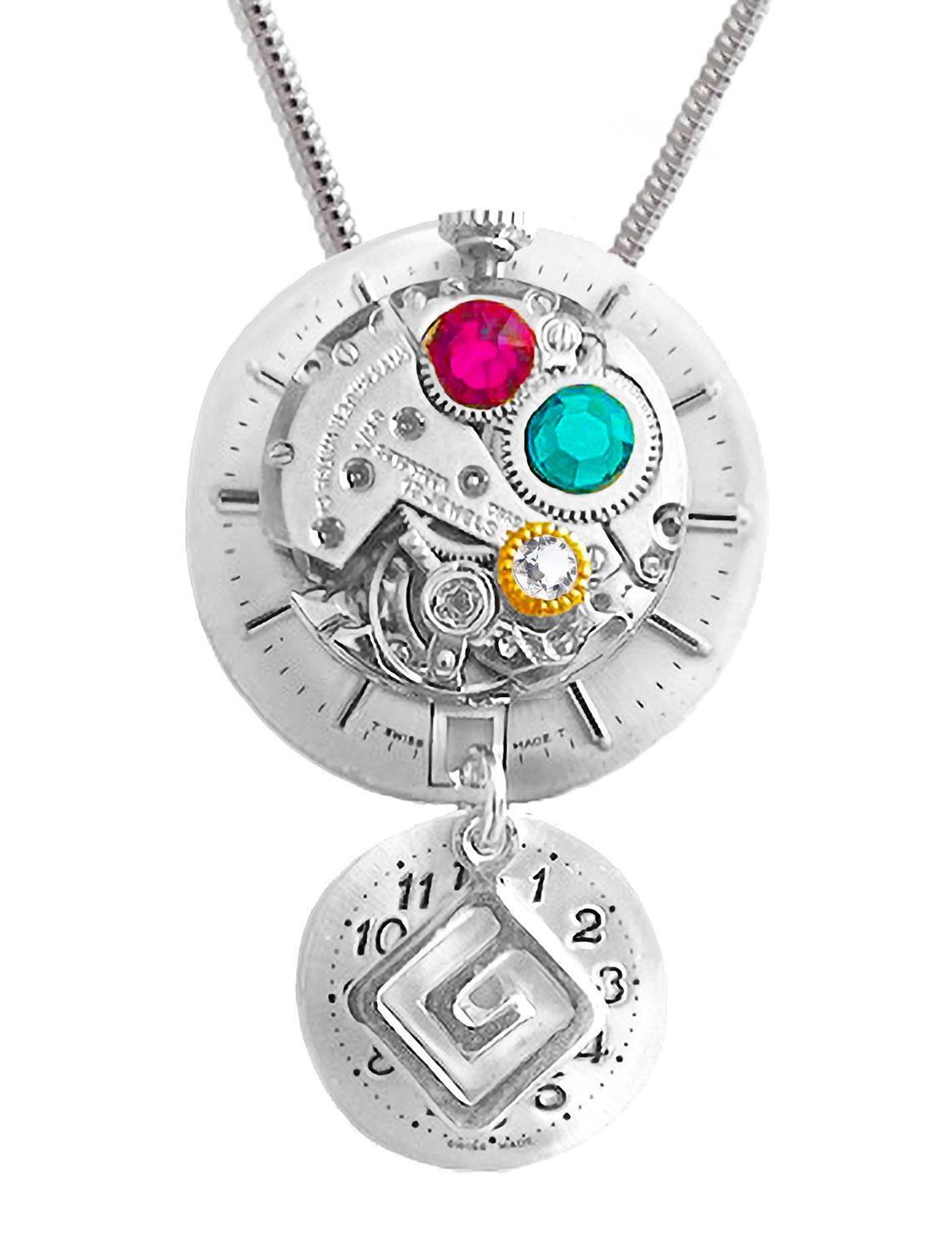 Multicolored Pendant with Watch Movement
