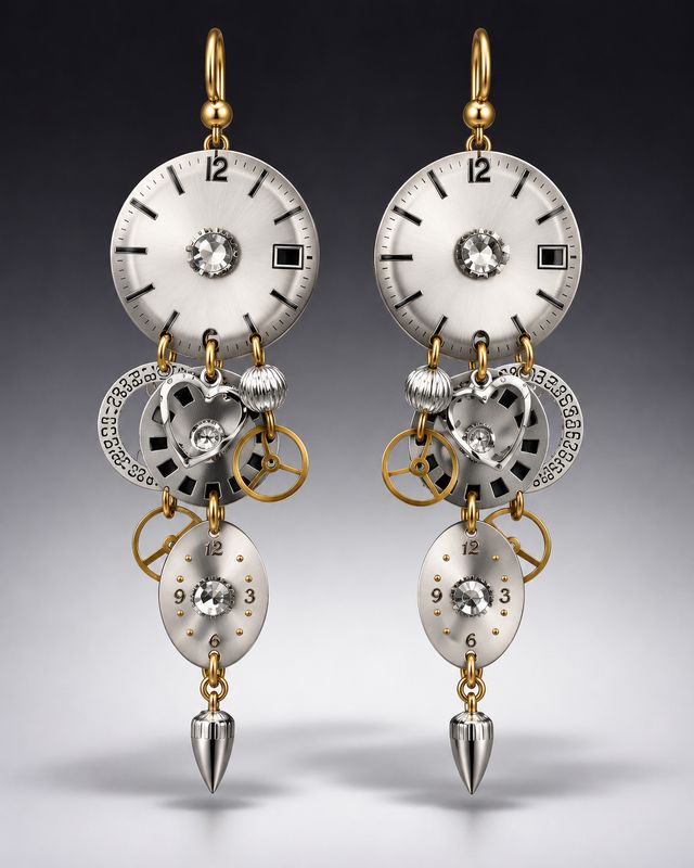 Silver and Gold Triple Dial with Date Wheel Earrings Silver and Gold Triple Dial with Date Wheel Earrings