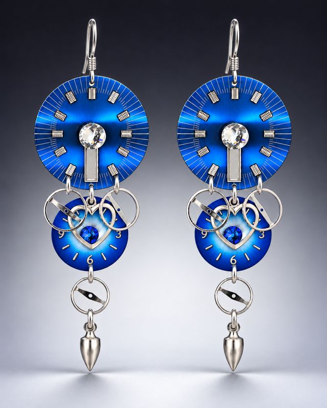 Blue and Silver Double Dial Drop Earrings Blue and Silver Double Dial Drop Earrings