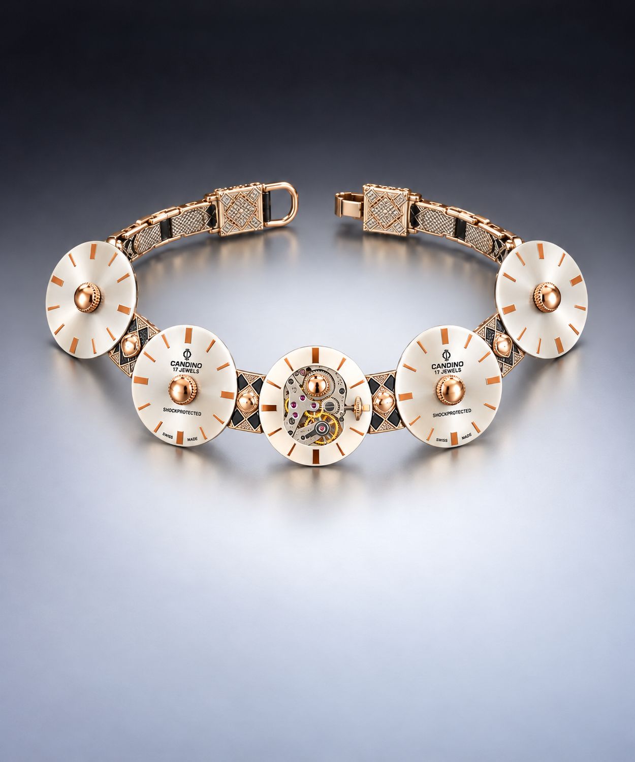 Silver and Rose Gold with Watch Movement Bracelet