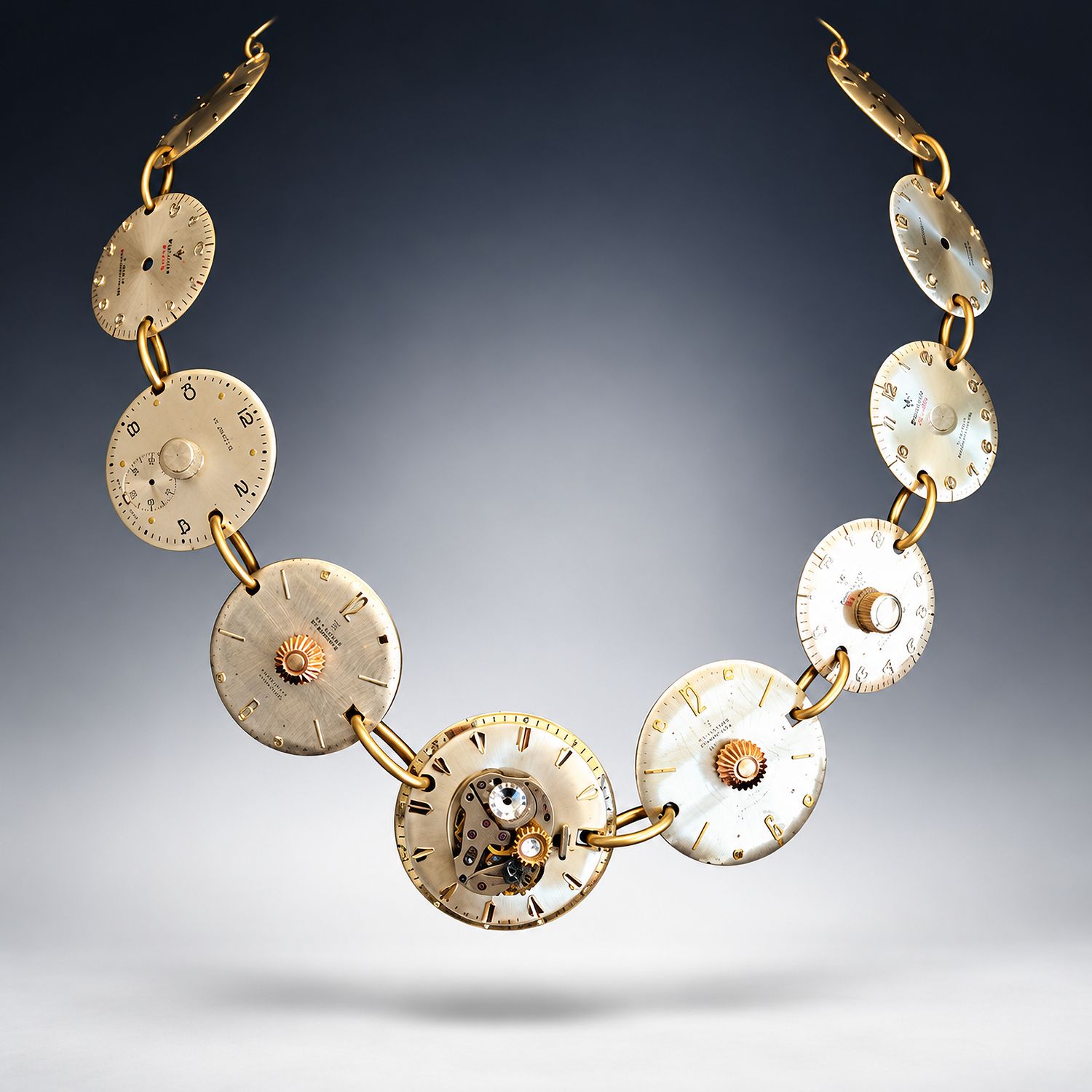 Silver and Rose Gold Necklace with Watch Movement