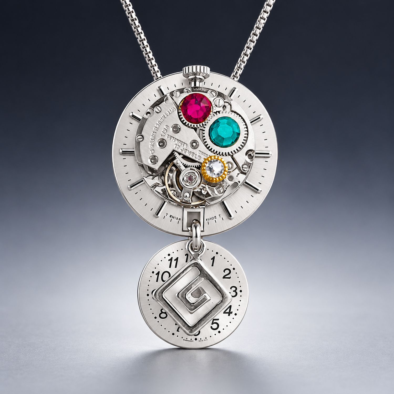 Multicolored Pendant with Watch Movement