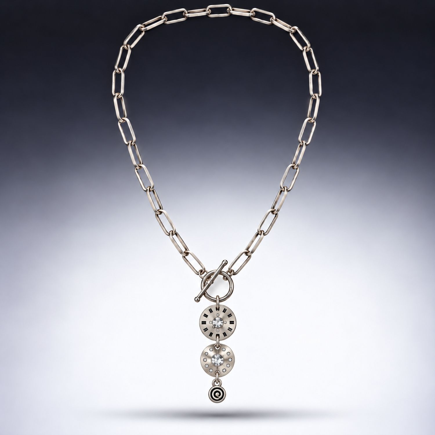 Silver Paper Clip Necklace with Clear Crystals Silver Paper Clip Necklace with Clear Crystals