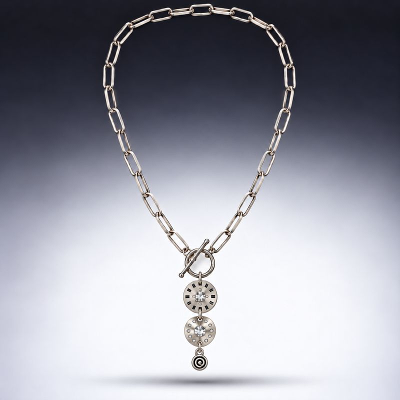 Silver Paper Clip Necklace with Clear Crystals Silver Paper Clip Necklace with Clear Crystals