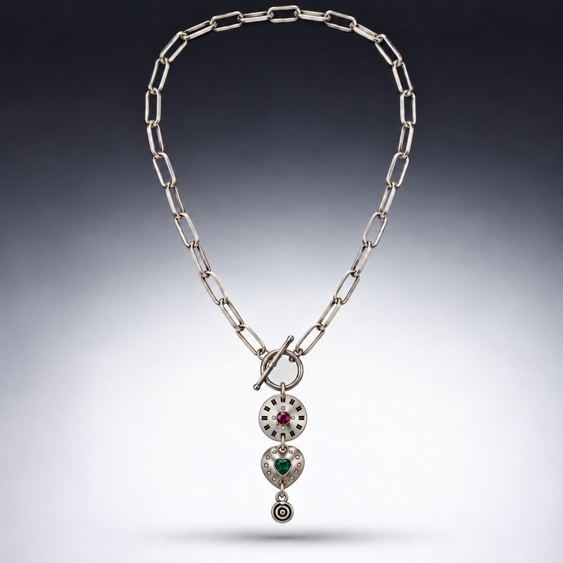 Silver Paper Clip Necklace with Multi-color Crystals Silver Paper Clip Necklace with Multi-color Crystals