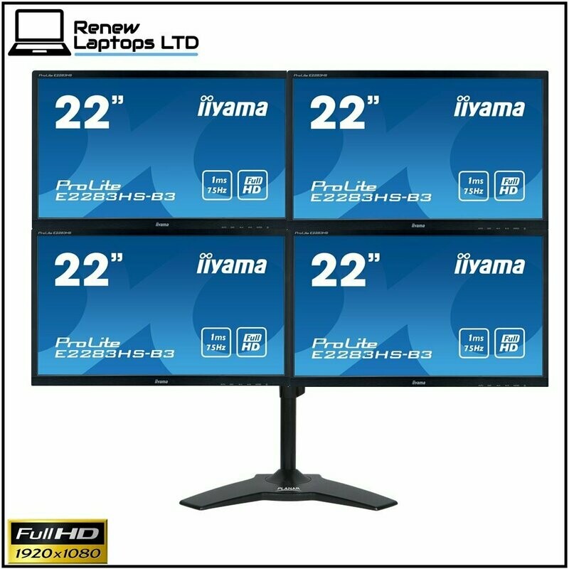4 x QUAD IIYAMA E2283HD 22" Widescreen 1080p Full HD 1ms Gaming/Office Monitors