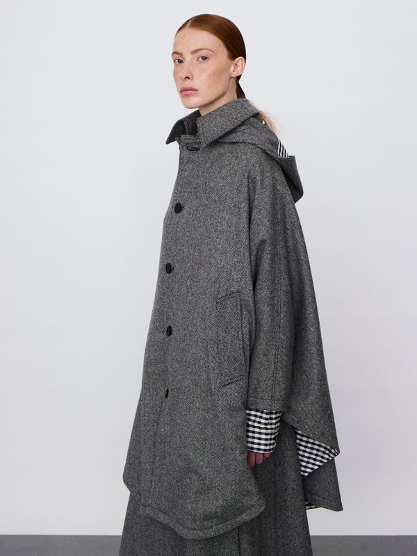 HERRINGBONE WOOL CAPE