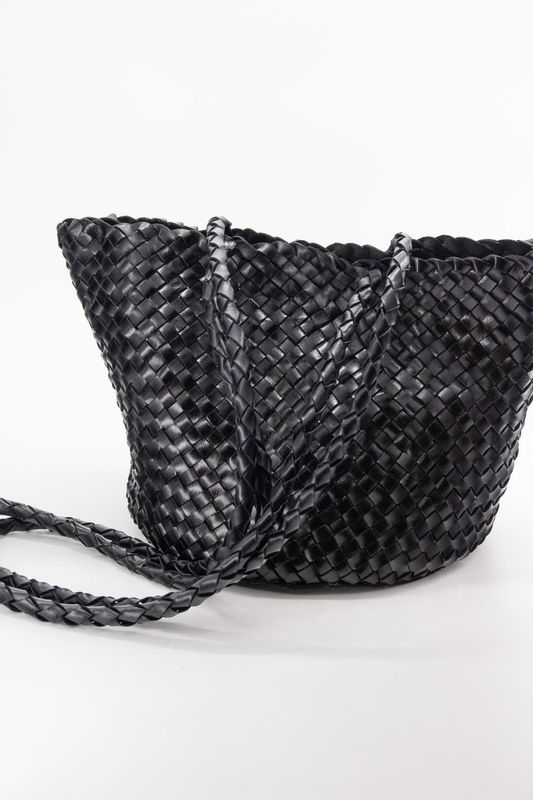 LEATHER INTRECCIATO CORSSBODY BLACK