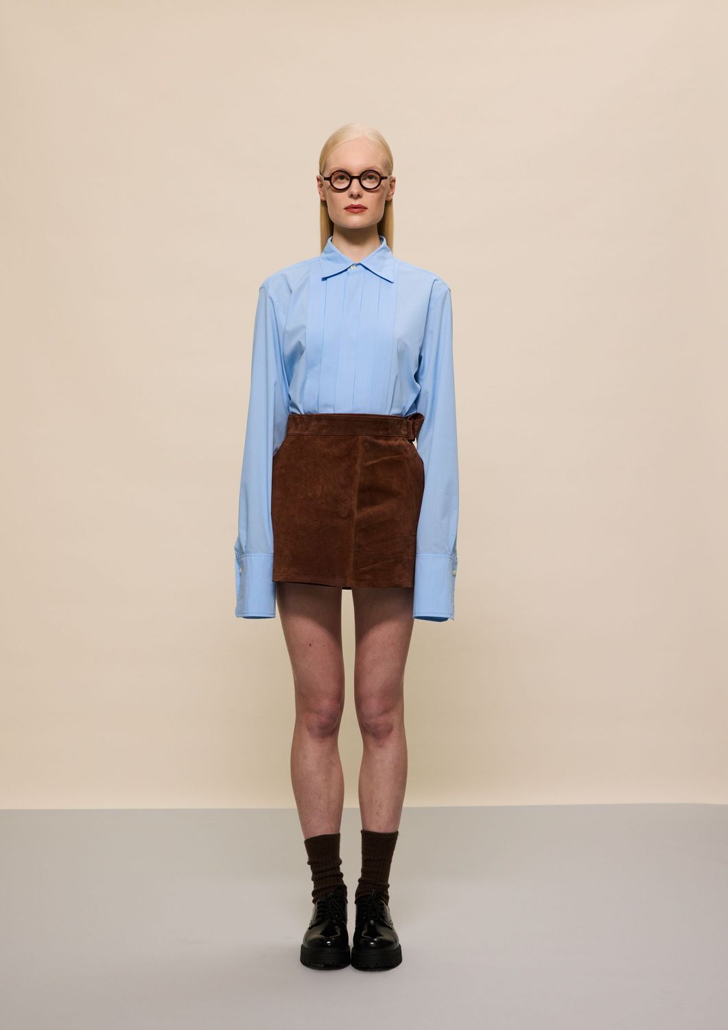LIGHT BLUE PLEATED SHIRT