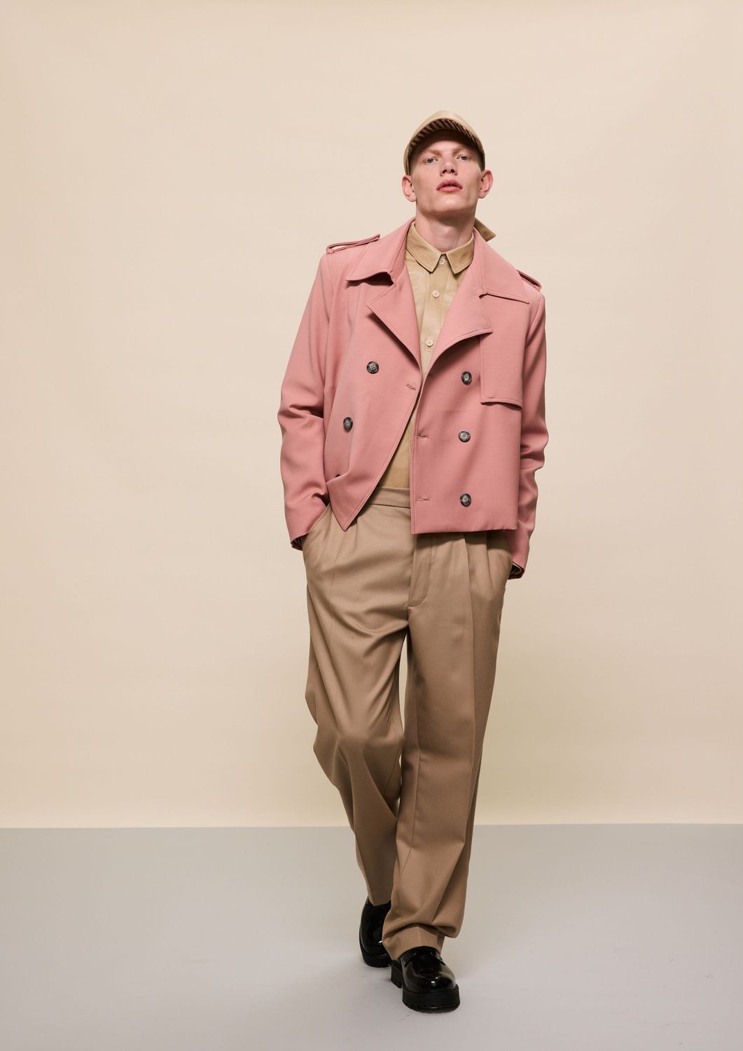 BEIGE PLEATED TAILORED TROUSERS