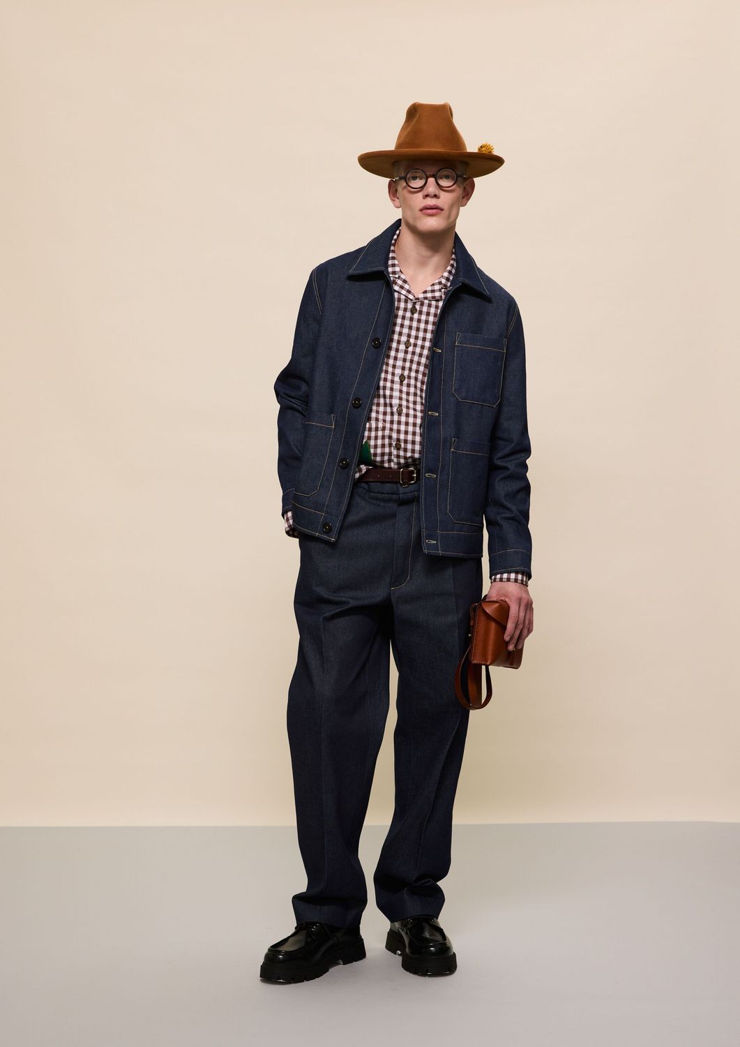 INDIGO DENIM PLEATED TROUSERS