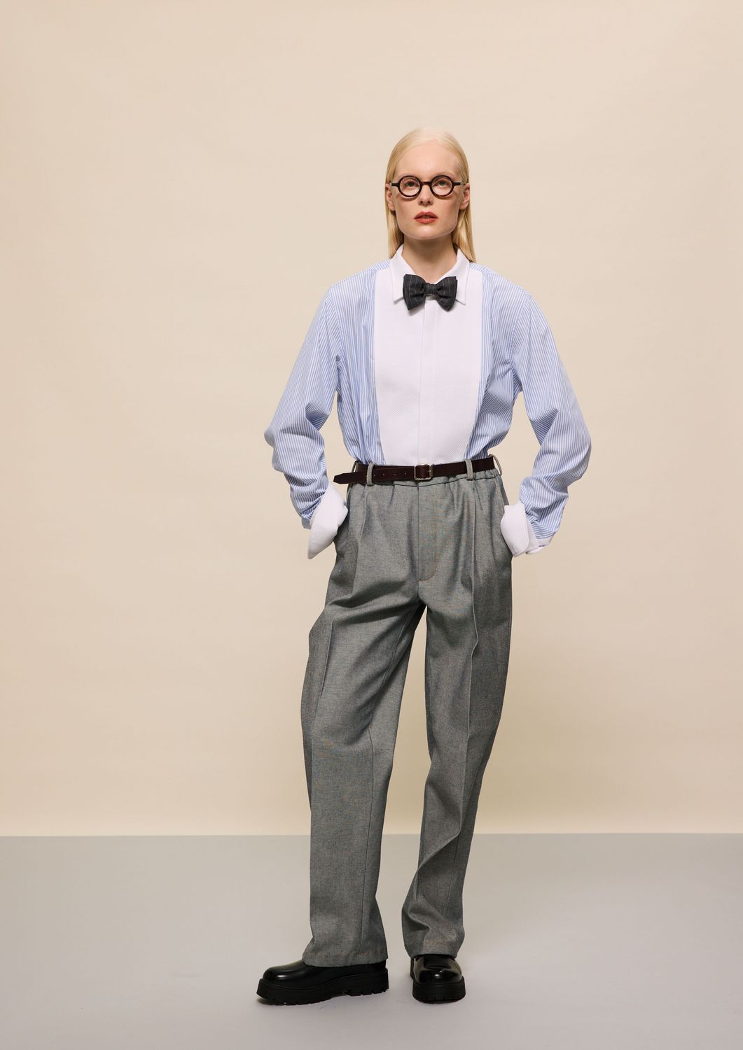 BLUE STRIPED BIB-FRONT SHIRT