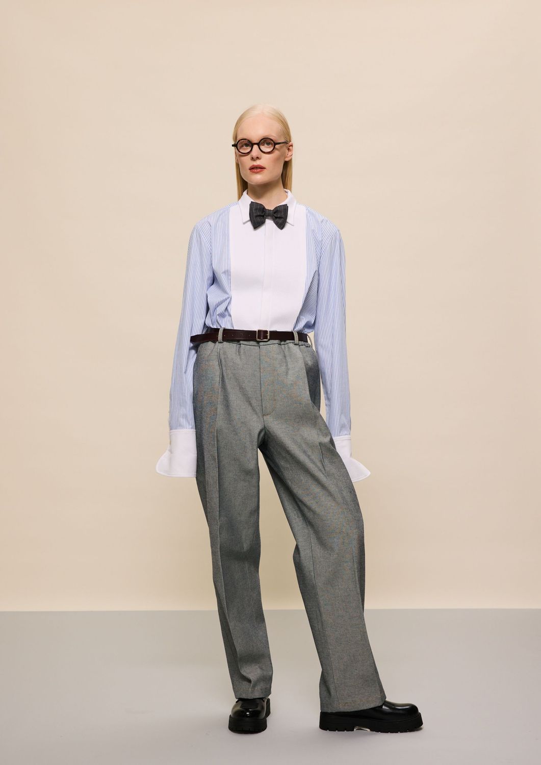 GREY PLEATED TAILORED TROUSERS