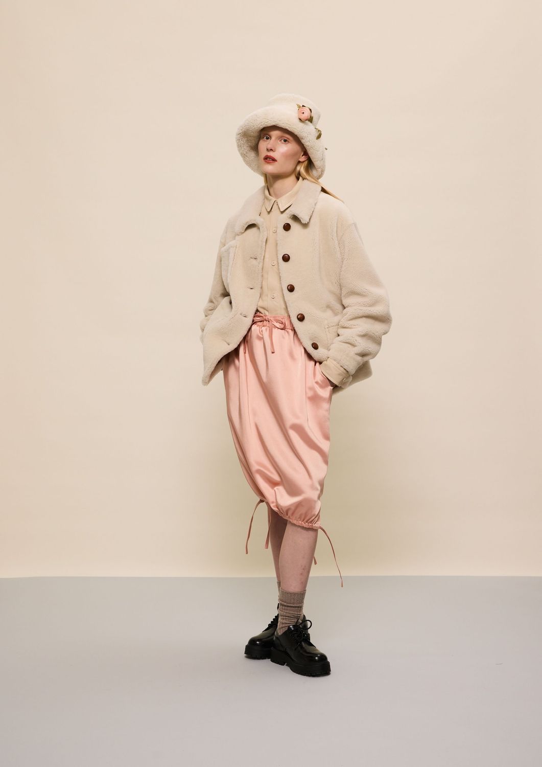 PINK SATIN MIDI SKIRT