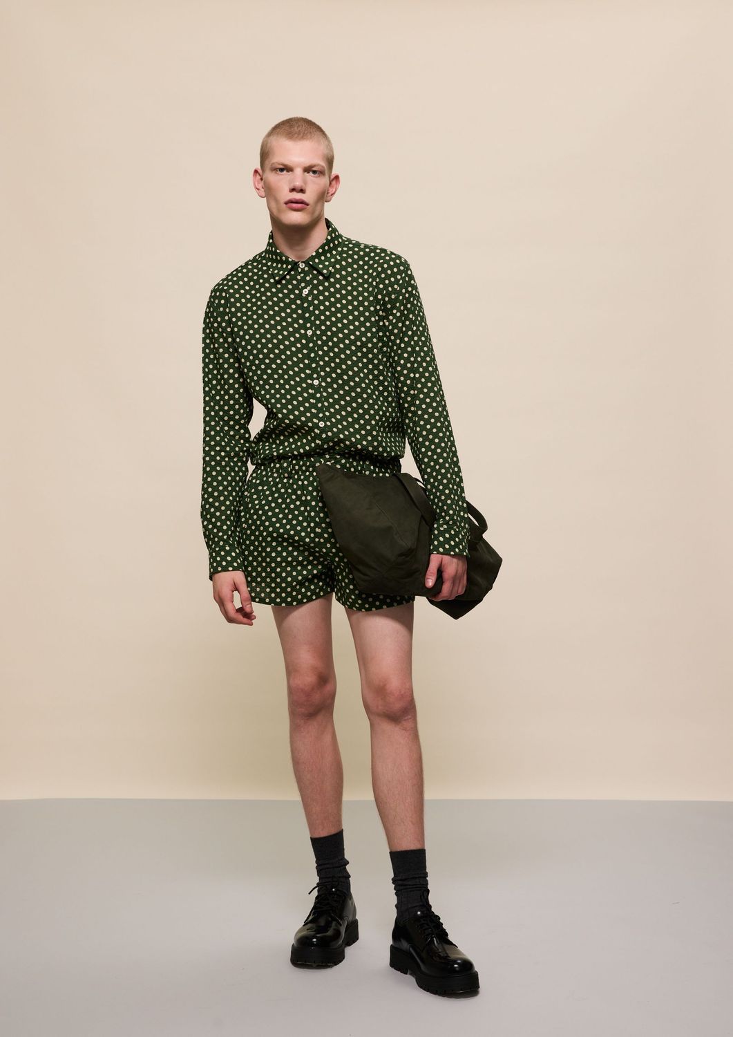 DARK GREEN POLKA DOT SHORTS