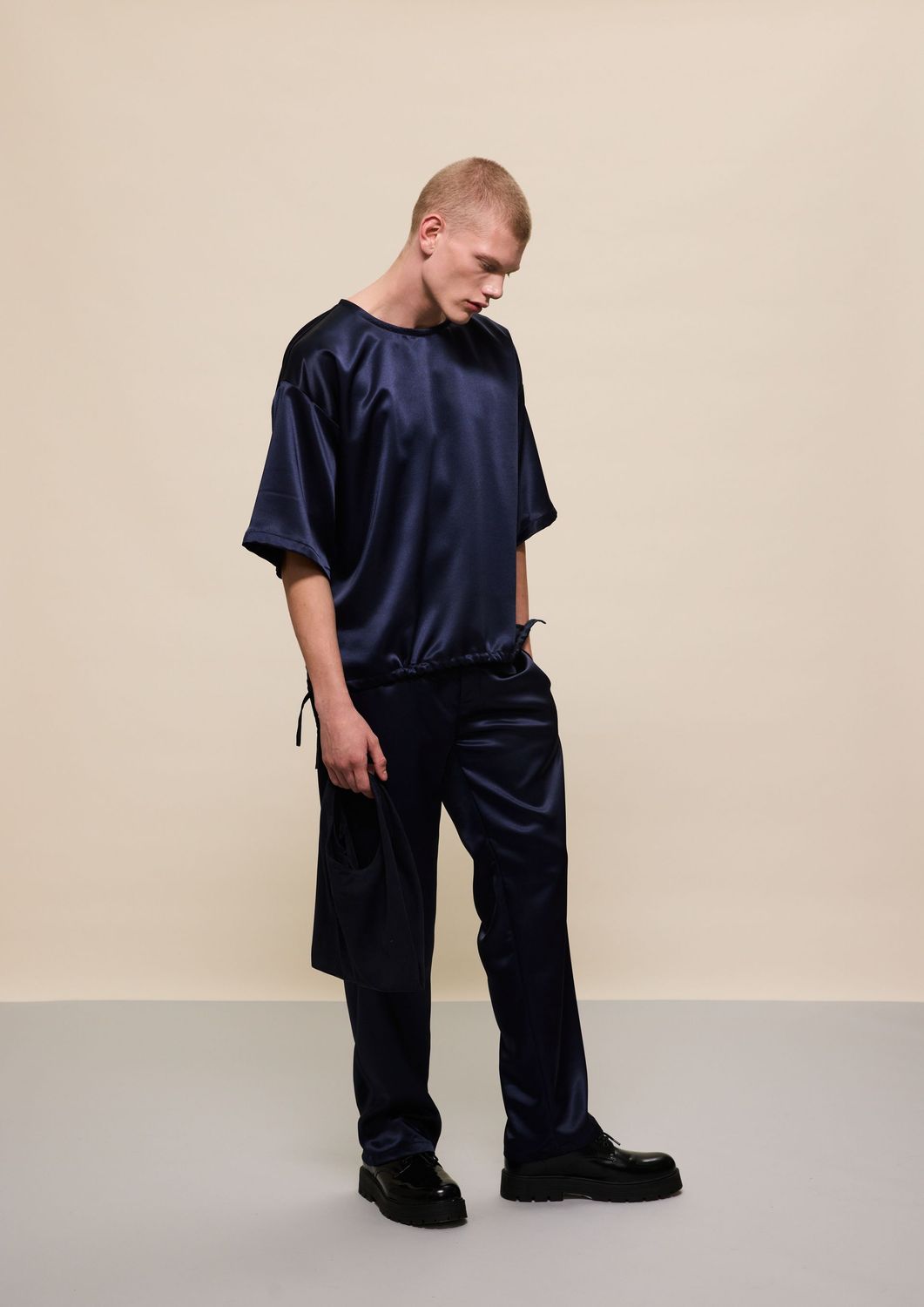 NAVY BLUE SATIN TROUSERS