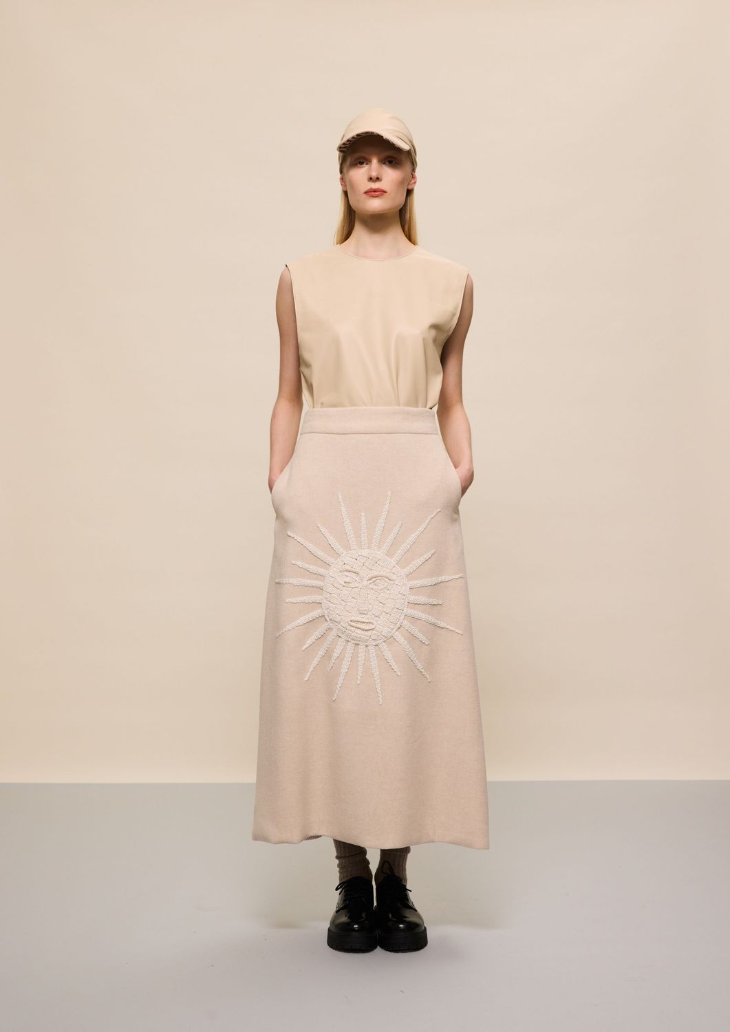 SUN EMBROIDERED MIDI SKIRT