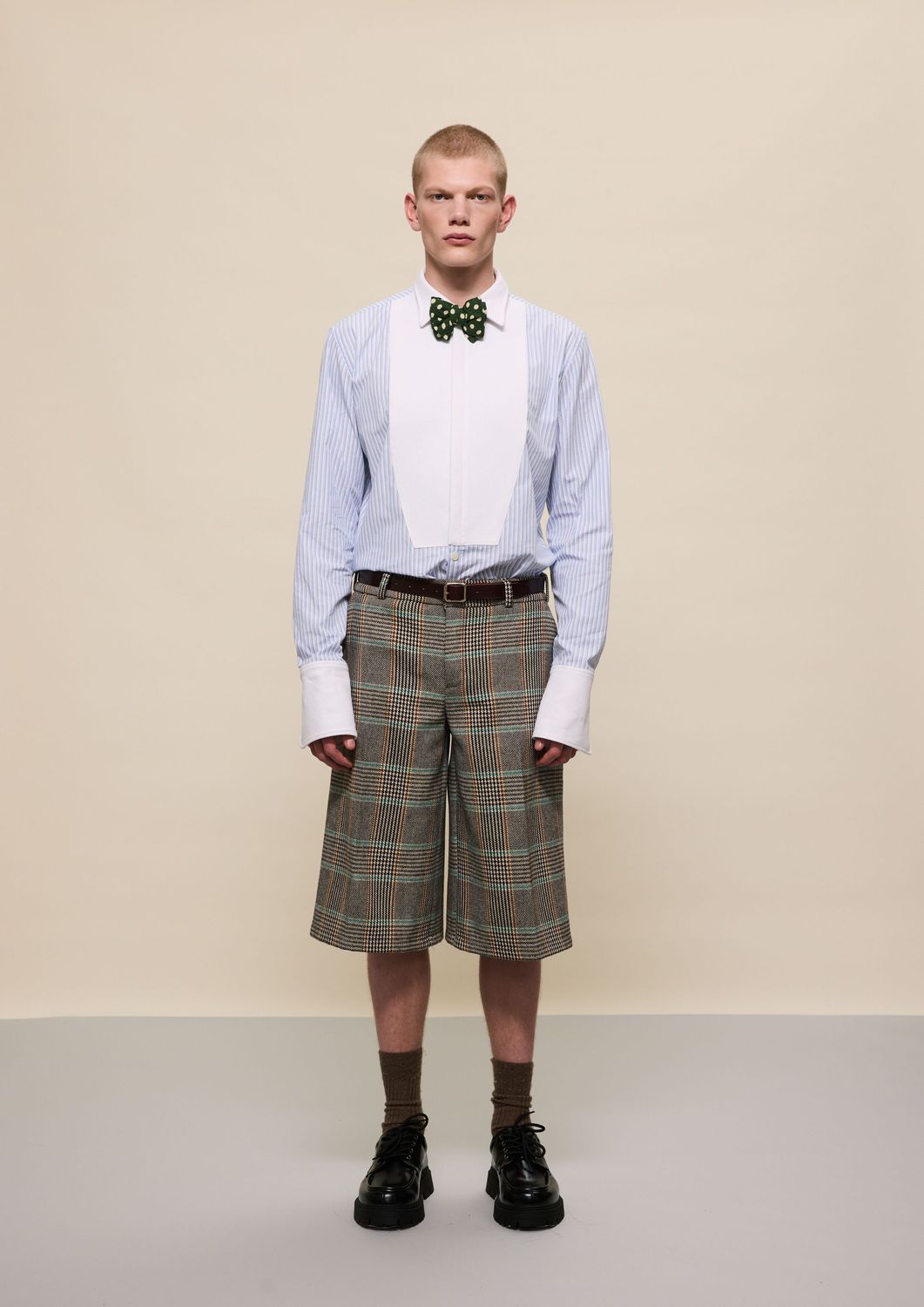 BLUE STRIPED BIB-FRONT SHIRT