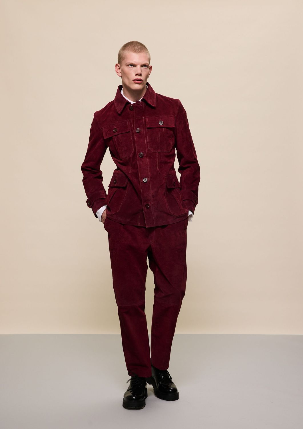 BURGUNDY SUEDE TROUSERS
